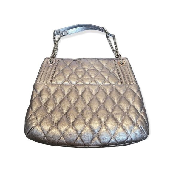 Coach Silver Quilted Poppy Slim Tote With Chain Strap - Picture 2 of 7